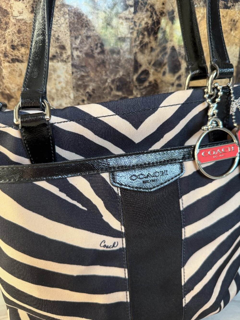 Coach Signature Zebra Shoulder Tote Bag - Picture 2 of 9